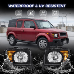 Black Housing Headlights Assembly w/ Amber Corner For 2003-2008 Honda Element EX 2.4L LH+RH