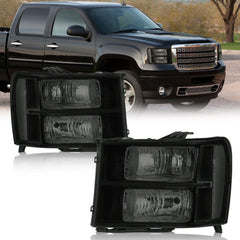 Headlights Assembly Compatible with 2007-2013 GMC Sierra 1500/2007-2014 Sierra 2500HD 3500HD Headlamps Black Housing/Black Lens/Clear Reflector (Passenger and Driver Side)