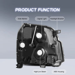 Chrome Headlights Assembly For 2007-2014 GMC Yukon Denali XL W/ Clear Lens Amber Corner LH+RH