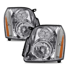 Chrome Headlights Assembly For 2007-2014 GMC Yukon Denali XL W/ Clear Lens Amber Corner LH+RH