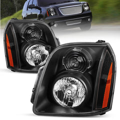 Black Housing Headlights Assembly w/ Amber Corner For 2007-2014 GMC Yukon Denali XL LH+RH