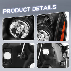 Black Housing Headlights Assembly w/ Amber Corner For 2007-2014 GMC Yukon Denali XL LH+RH