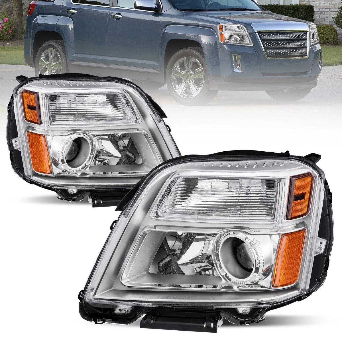 Chrome Housing Amber Corner Headlights For 2010-2015 GMC Terrain SIE SLT LH+RH