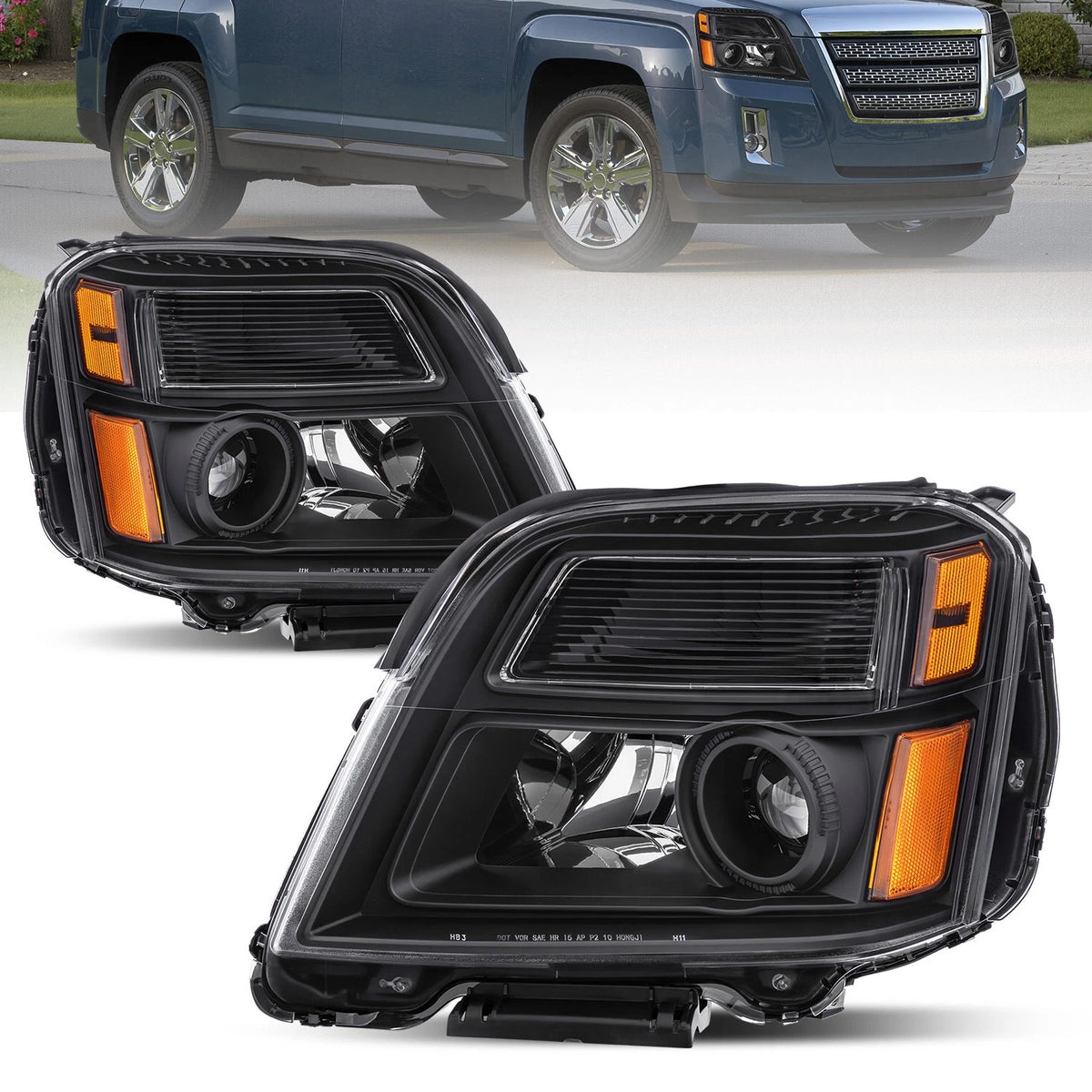 Black Housing Amber Reflector Headlights Assembly For 2016-2017 GMC Terrain LH+RH