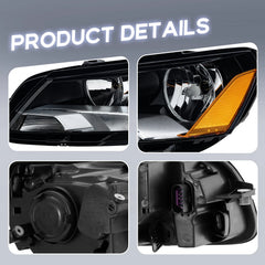 Black Headlight Assembly Amber Corner For 2012-2015 Volkswagen Passat Halogen LH+RH