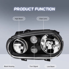Black Housing Headlight Assembly For 1999-2006 Volkswagen Golf GTI MK4 1999-2002 VW Cabrio LH+RH
