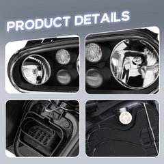 Black Housing Headlight Assembly For 1999-2006 Volkswagen Golf GTI MK4 1999-2002 VW Cabrio LH+RH