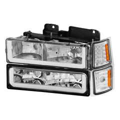 Chrome Housing Headlights w/ Bumper Lamps For 1994-1998 Chevy Silverado Tahoe Suburban 2pcs