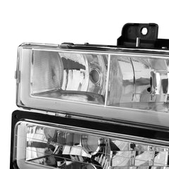 Chrome Housing Headlights w/ Bumper Lamps For 1994-1998 Chevy Silverado Tahoe Suburban 2pcs