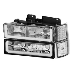 Chrome Housing Headlights w/ Bumper Lamps Clear Corner For 1994-1998 Chevy C/K 1500/2500/3500 2pcs