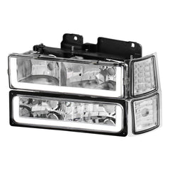 Chrome Housing Headlights w/ Bumper Lamps Clear Corner For 1994-1998 Chevy C/K 1500/2500/3500 2pcs