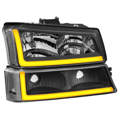 Black Housing LED DRL Headlights Assembly For 2003-2006 Chevy Silverado 1500 2500HD 3500 2pcs