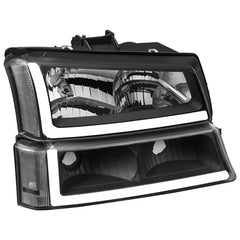 Black Housing LED DRL Headlights Assembly For 2003-2006 Chevy Silverado 1500 2500HD 3500 2pcs