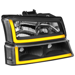 Black Housing LED DRL Headlights Assembly For 2003-2006 Chevy Silverado 1500 2500HD 3500 2pcs