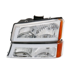 Chrome Housing Clear Lens Amber Reflector Headlights & Bumper Lamps w/LED DRL For 2003-2006 Silverado