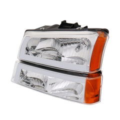 Chrome Housing Clear Lens Amber Reflector Headlights & Bumper Lamps w/LED DRL For 2003-2006 Silverado