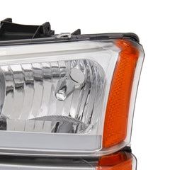 Chrome Housing Clear Lens Amber Reflector Headlights & Bumper Lamps w/LED DRL For 2003-2006 Silverado