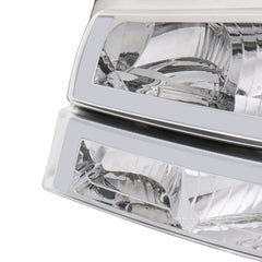 Chrome Housing Clear Lens Amber Reflector Headlights & Bumper Lamps w/LED DRL For 2003-2006 Silverado