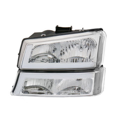 Chrome Housing Clear Lens Headlights & Bumper Lamps w/LED DRL For 2003-2007 Chevy Silverado 1500 2500