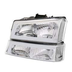 Chrome Housing Clear Lens Headlights & Bumper Lamps w/LED DRL For 2003-2007 Chevy Silverado 1500 2500