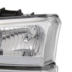 Chrome Housing Clear Lens Headlights & Bumper Lamps w/LED DRL For 2003-2007 Chevy Silverado 1500 2500