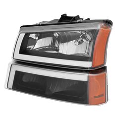 Black Housing Clear Lens Headlights & Bumper Lamps w/LED DRL Amber Reflector For 2003-2007 Chevy Silverado