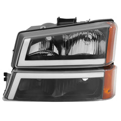 Black Housing Clear Lens Headlights & Bumper Lamps w/LED DRL Amber Reflector For 2003-2007 Chevy Silverado