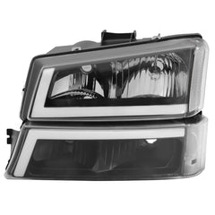 Black Housing Clear Lens Headlights & Bumper Lamps w/ LED DRL For 2003-2007 Chevy Silverado 1500 2500 3500