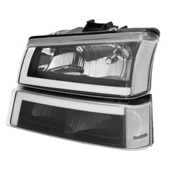 Black Housing Clear Lens Headlights & Bumper Lamps w/ LED DRL For 2003-2007 Chevy Silverado 1500 2500 3500