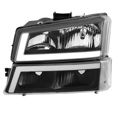 Black Headlights LED DRL Sequential Signal For 2003-2006 Chevy Avalanche Silverado 1500 2500