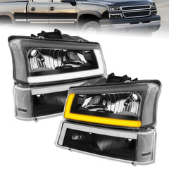 Black Headlights LED DRL Sequential Signal For 2003-2006 Chevy Avalanche Silverado 1500 2500