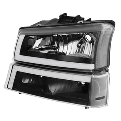 Black Headlights LED DRL Sequential Signal For 2003-2006 Chevy Avalanche Silverado 1500 2500