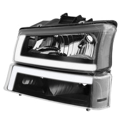 Black Headlights LED DRL Sequential Signal For 2003-2006 Chevy Avalanche Silverado 1500 2500