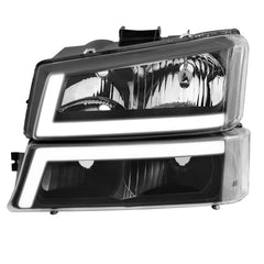 Black Headlights LED DRL Sequential Signal For 2003-2006 Chevy Avalanche Silverado 1500 2500