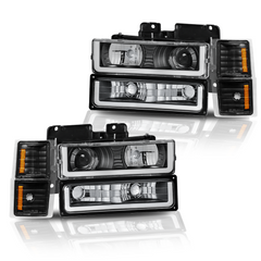 Black Housing Projector Headlights w/LED DRL Bar For 1994-1998 Chevy C/K 1500 2500 2pcs