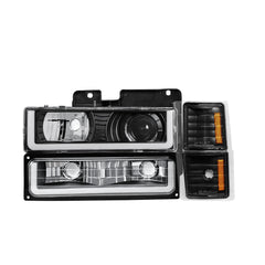 Black Housing Projector Headlights w/LED DRL Bar For 1994-1998 Chevy C/K 1500 2500 2pcs