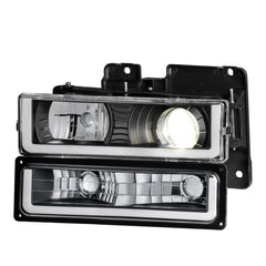 Black Housing Projector Headlights w/LED DRL Bar For 1994-1998 Chevy C/K 1500 2500 2pcs