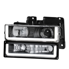 Black Housing Projector Headlights w/LED DRL Bar For 1994-1998 Chevy C/K 1500 2500 2pcs