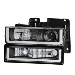 Black Housing Projector Headlights w/LED DRL Bar For 1994-1998 Chevy C/K 1500 2500 2pcs