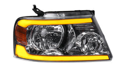 Chrome LED DRL Headlight Assembly w/ Turn Signal For 2004-2008 Ford F150 Mark LT LH+RH