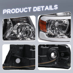 Chrome LED DRL Headlight Assembly w/ Turn Signal For 2004-2008 Ford F150 Mark LT LH+RH