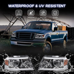 Chrome LED DRL Headlight Assembly w/ Turn Signal For 2004-2008 Ford F150 Mark LT LH+RH