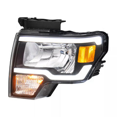 Headlight Assembly Compatible with 2009-2014 Ford F150 Front Lamp with Sequential Turn Light/Led DRL-Black Housing/Clear Lens/Amber Reflector