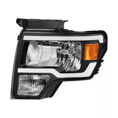 Headlight Assembly Compatible with 2009-2014 Ford F150 Front Lamp with Sequential Turn Light/Led DRL-Black Housing/Clear Lens/Amber Reflector