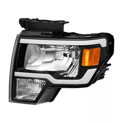 Headlight Assembly Compatible with 2009-2014 Ford F150 Front Lamp with Sequential Turn Light/Led DRL-Black Housing/Clear Lens/Amber Reflector