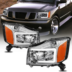 Chrome Front LED Headlights Lamps Assembly For 2004-2015 Nissan Titan