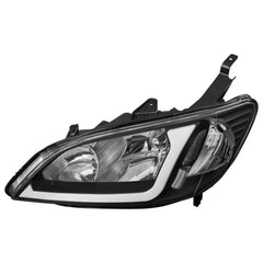 Headlight Assembly Compatible with 2004 2005 Honda Civic w/LED DRL Strip/Smoke Housing/Clear Lens/Clear Reflector