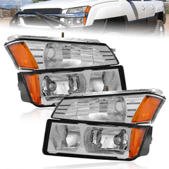 Chrome Headlights Assembly For 2002-2006 Chevy Avalanche 1500 2500 w/Body Cladding 2pcs