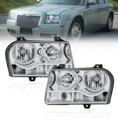 Chrome Headlights Assembly For 2005-2010 Chrysler 300 Halogen Style 2pcs
