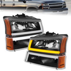 Black Headlights Sequential Signal For 2003-2006 Chevy Silverado 2007 Classic